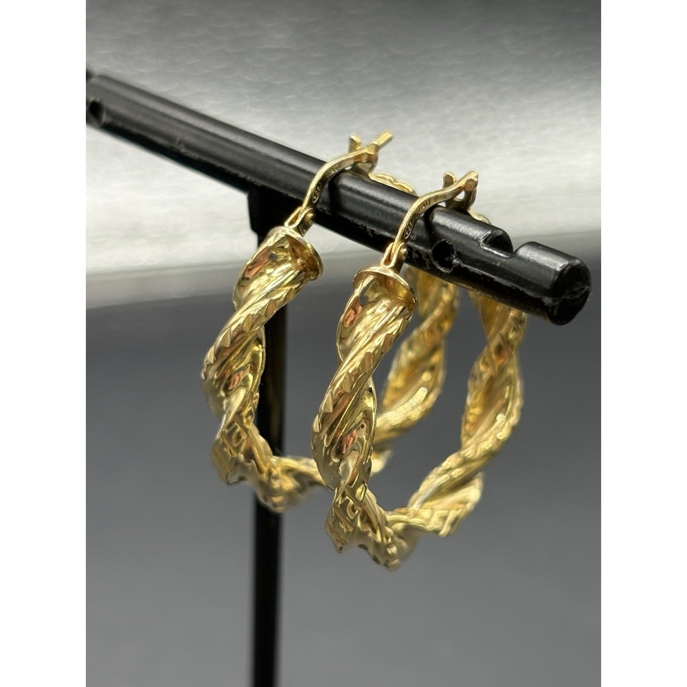 Vintage Gold Sterling Silver 30MM Twist Hoop Earrings 925 E5